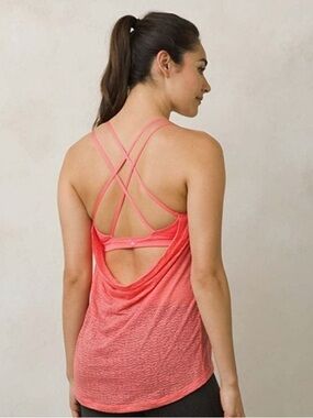 PrAna Mika Strappy Tank Top XS Orange Yoga Athletic Built In Bra Lightweight